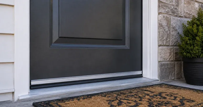 technician replacing worn door weatherstripping in Neighborhood, Vaughan home