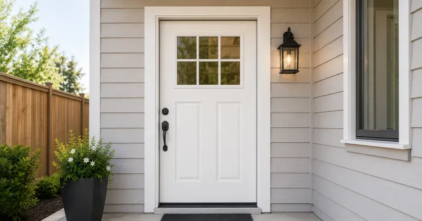 technician installing exterior door frame in Uplands, Vaughan