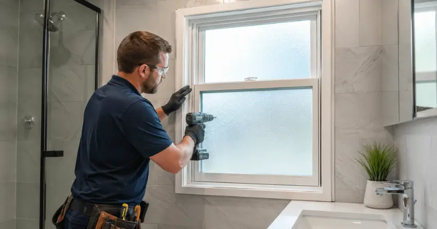 frosted glass installation bathroom window in Concord, Vaughan
