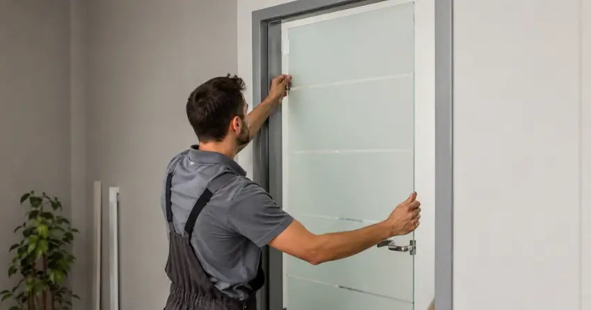 frosted glass interior door panel installation in Maple, Vaughan