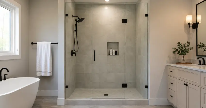 new frameless glass shower door installed in Uplands, Vaughan