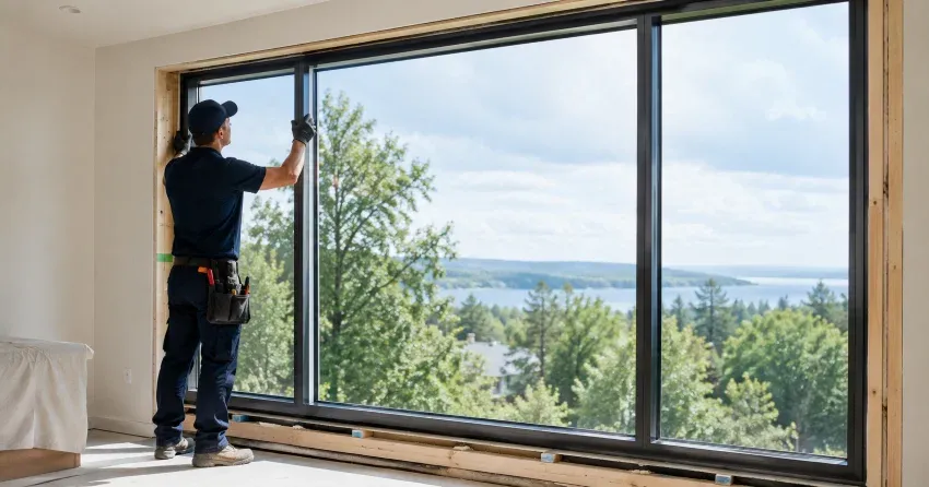 Architectural arched window installed in a residential gable end with custom glazing in Pine Valley, Vaughan
