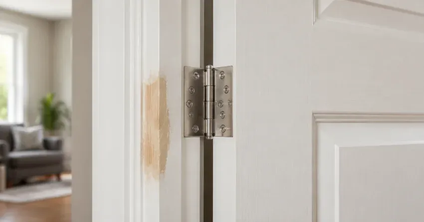 technician checking a warped door against a straightedge in Pine Valley, Vaughan