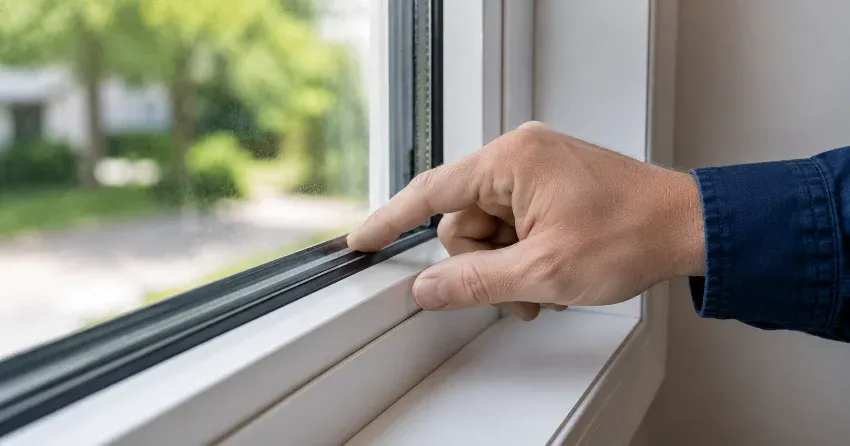 technician inspecting window glass seal in Uplands, Vaughan